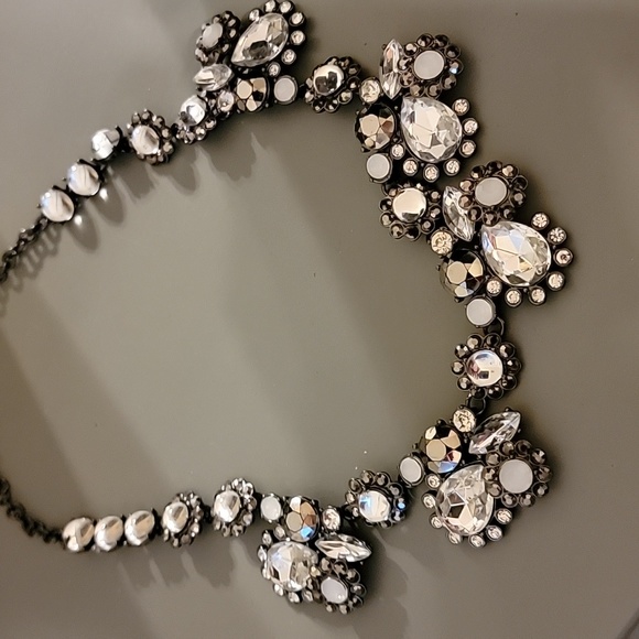 Vtg Inspired Clear & Milky White Faux Gemstones Black Necklace Great Condition! - Picture 10 of 16